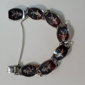 Siam 6.75" Bracelet Sterling Silver 925 Panel Link Thailand Dance Vintage Niello